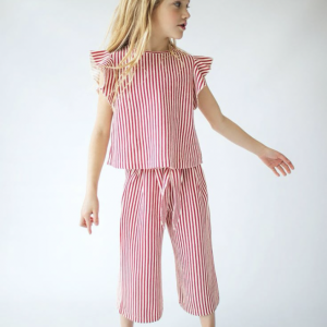 Ensemble rayé rouge et blanc – top + pantalon large